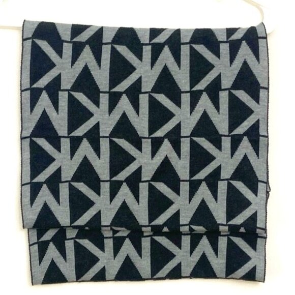 Michael Kors Infinity Scarf Logo Black Gray Neutral Neck Warmer Cozy - Picture 2 of 5